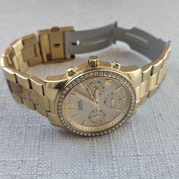 Guess Women Wristwatch Crystals Accent Bezel Gold Tone Multi Function Watch - Picture 5 of 12